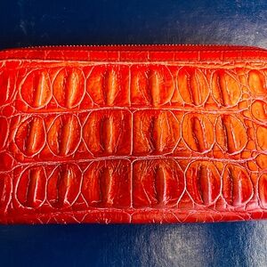 Miu Miu red crocodile print leather wallet